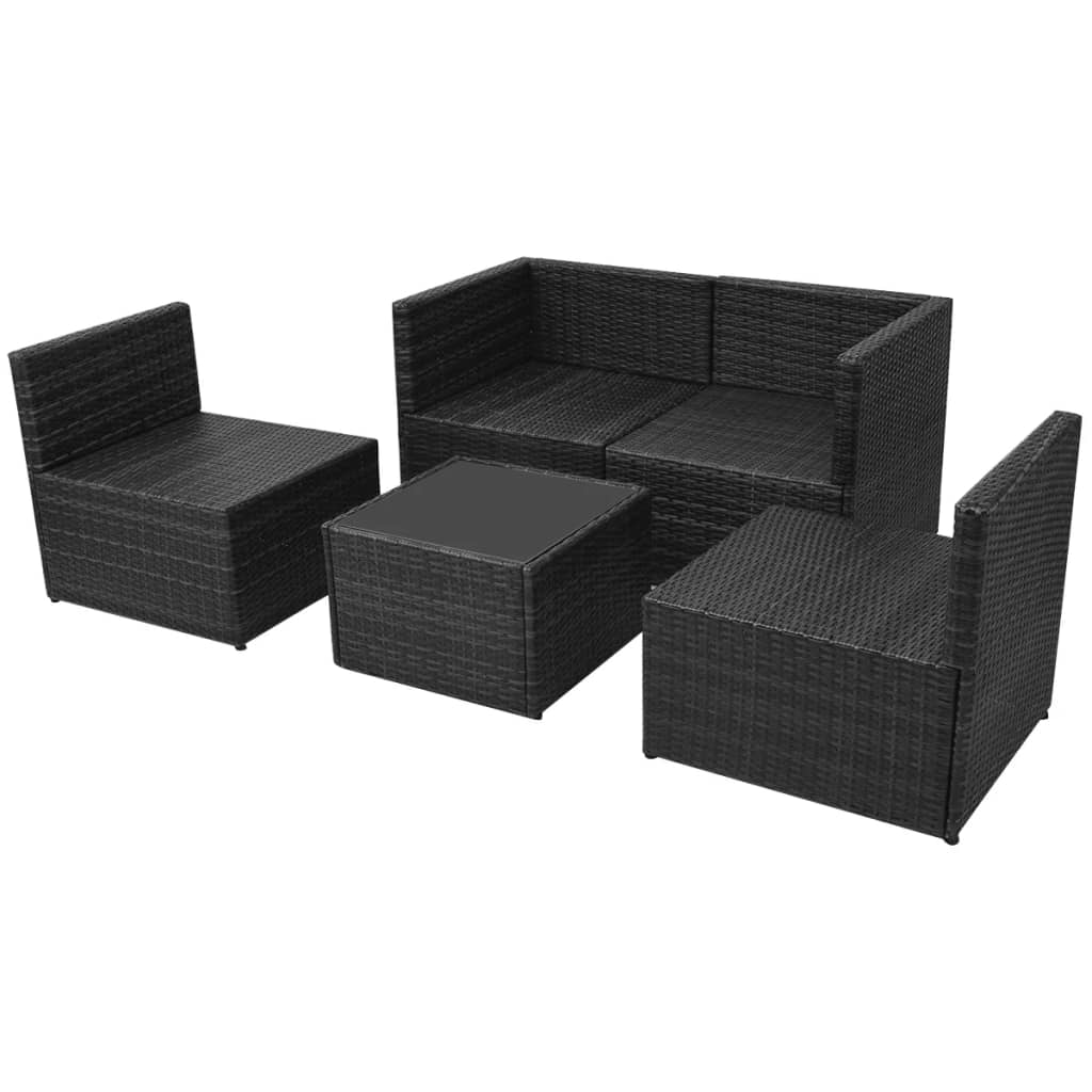 Salon de jardin 5 pcs avec coussins résine tressée noir - XIOS