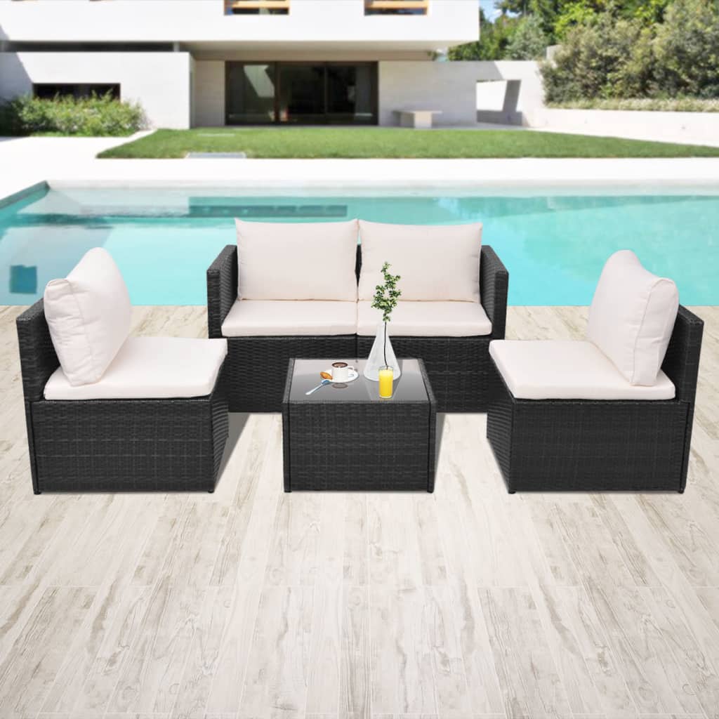 Salon de jardin 5 pcs avec coussins résine tressée noir - XIOS