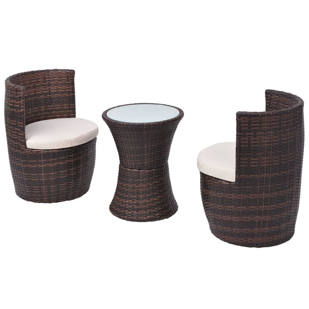 Mobilier de bistro 3 pcs avec coussins Résine tressée Marron - XIOS