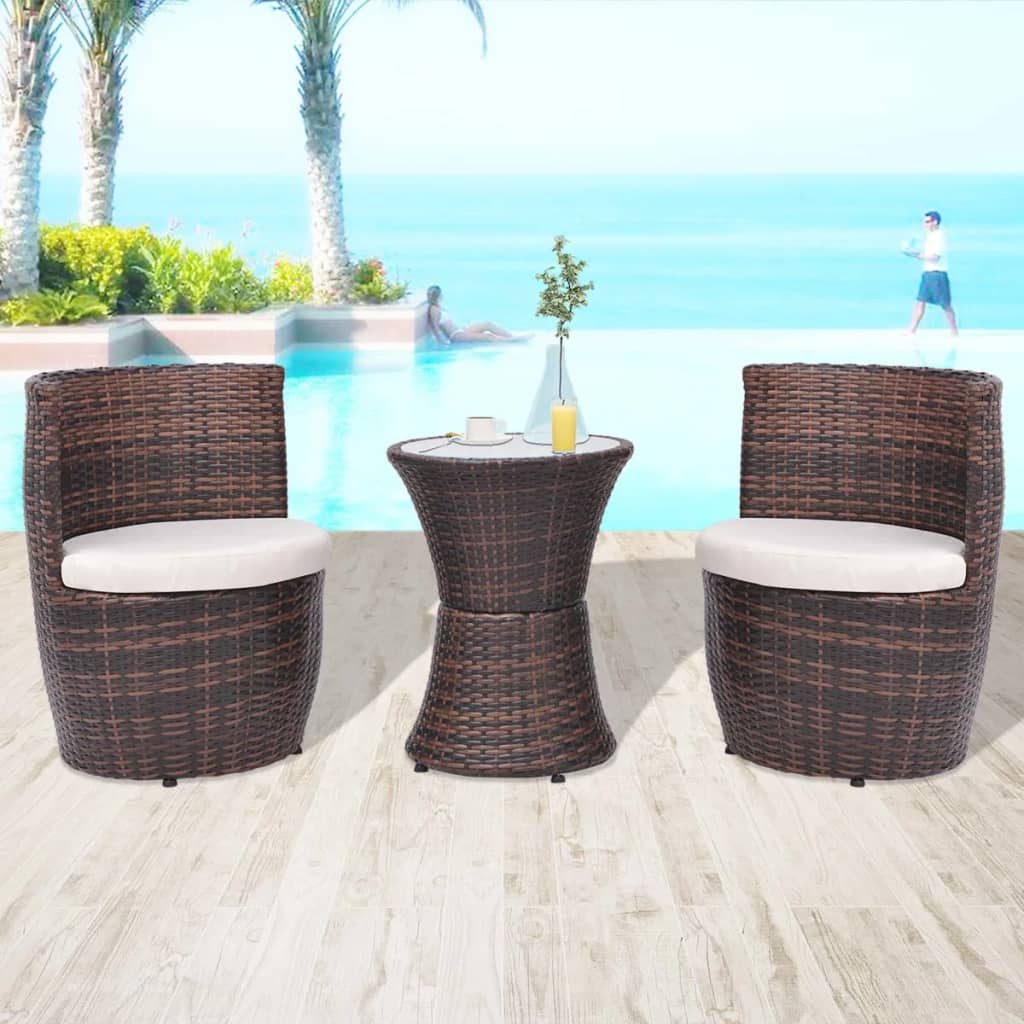 Mobilier de bistro 3 pcs avec coussins Résine tressée Marron - XIOS