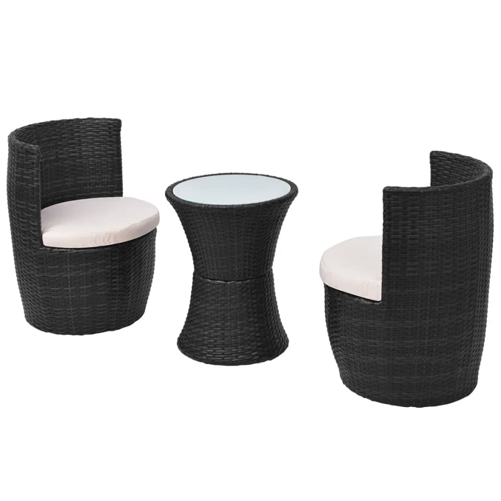 Mobilier de bistro 3 pcs avec coussins Résine tressée Noir - XIOS