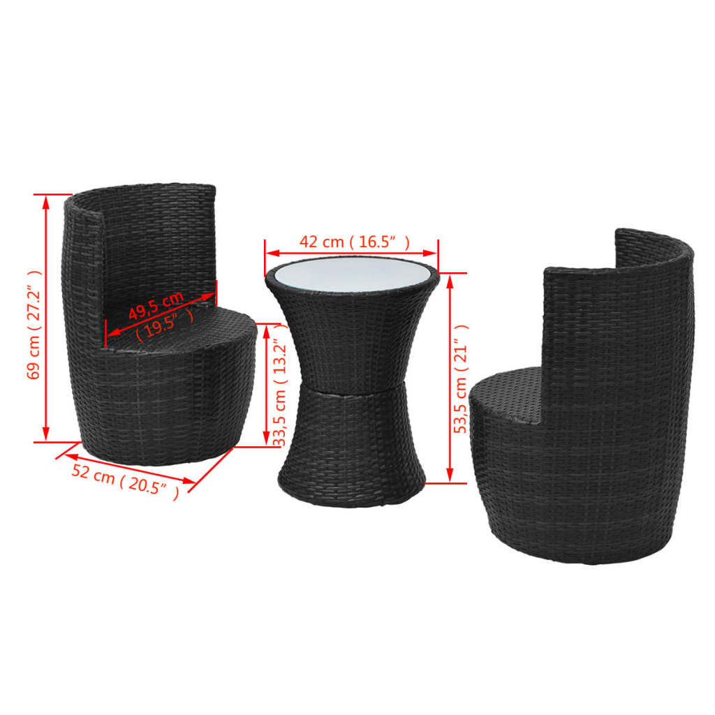Mobilier de bistro 3 pcs avec coussins Résine tressée Noir - XIOS