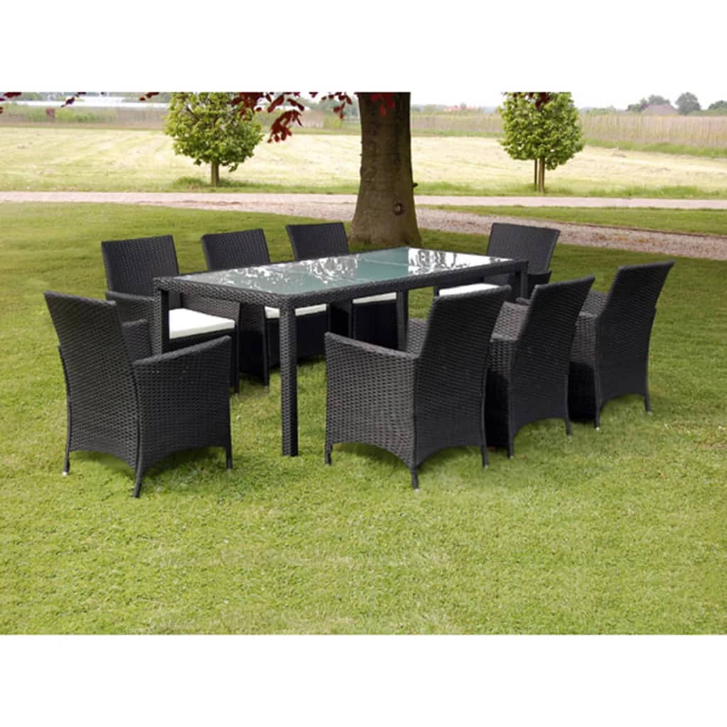 Ensemble à manger d'extérieur 9pcs coussins résine tressée noir - XIOS