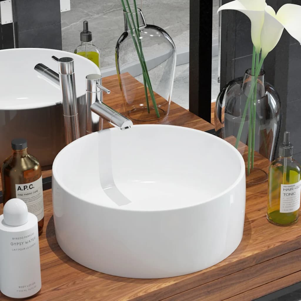 Lavabo ronde Céramique Blanc 40 x 15 cm Lavabos vidaXL