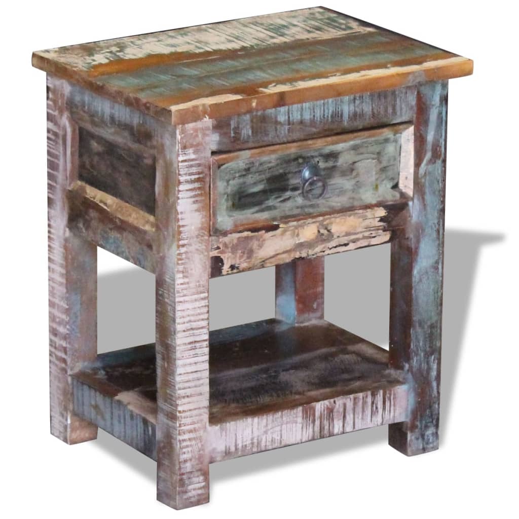 Table d'appoint 1 tiroir Bois de récupération massif 43x33x51cm - XIOS
