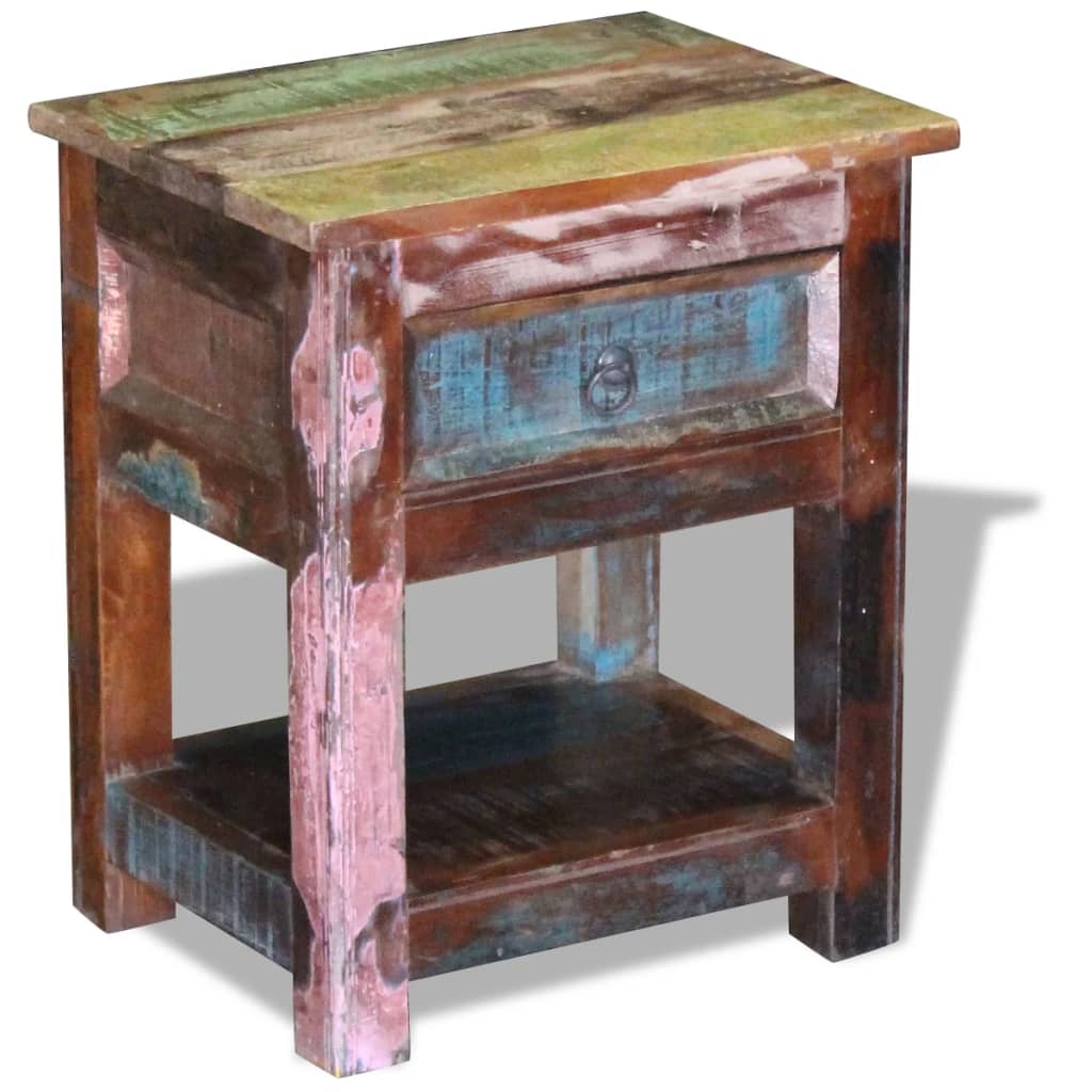 Table d'appoint 1 tiroir Bois de récupération massif 43x33x51cm - XIOS