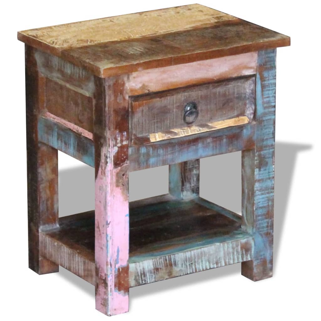Table d'appoint 1 tiroir Bois de récupération massif 43x33x51cm - XIOS
