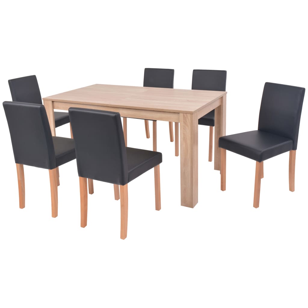 Table et chaises 7 pcs Cuir synthétique Chêne Noir - XIOS