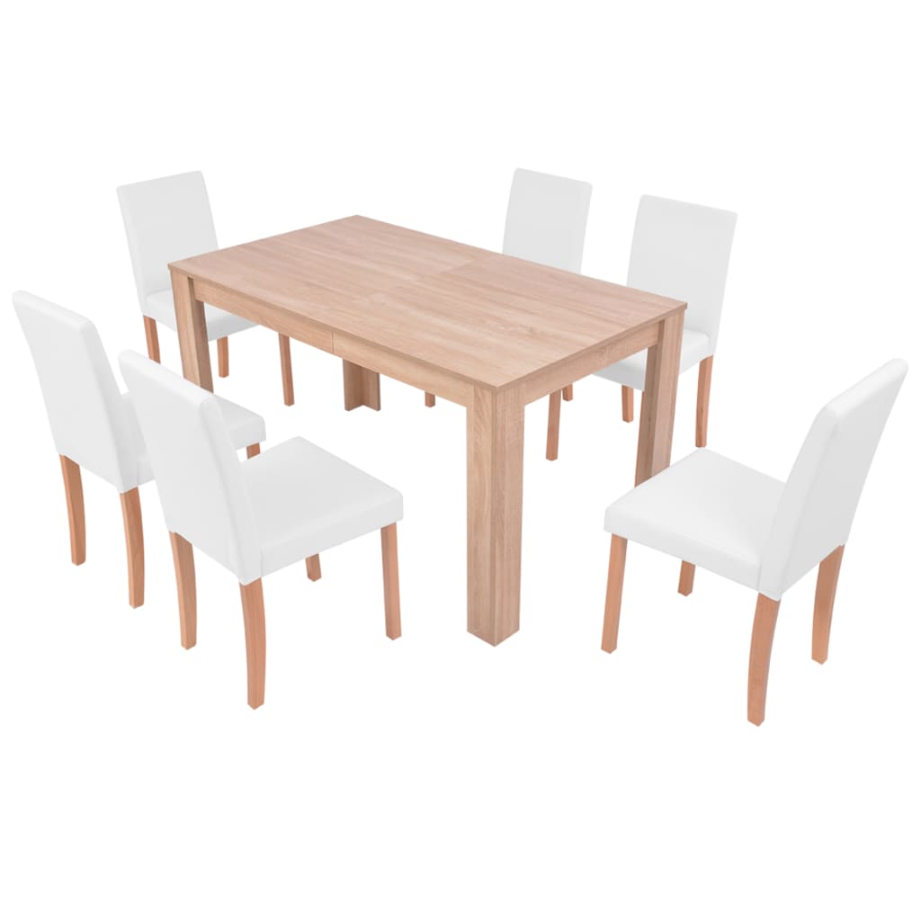 Table et chaises 7 pcs Cuir synthétique Chêne Couleur crème - XIOS