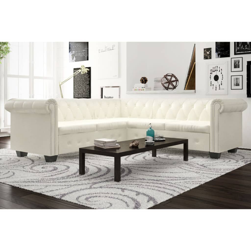 Canapé d'angle Chesterfield 5 plc Cuir artificiel Blanc - XIOS