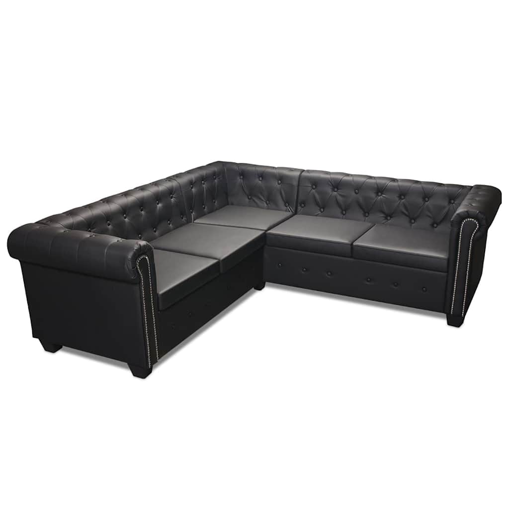 Canapé d'angle Chesterfield 5 places Cuir synthétique Noir - XIOS