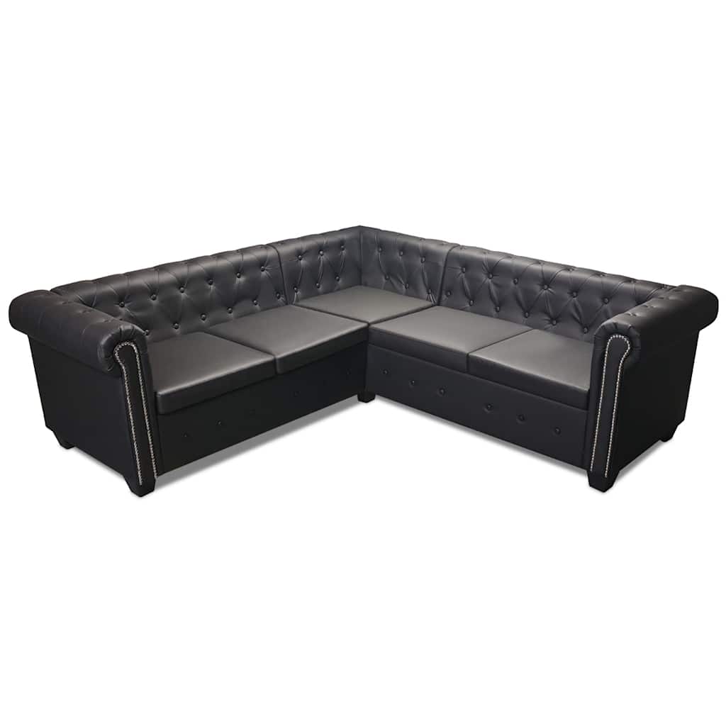 Canapé d'angle Chesterfield 5 places Cuir synthétique Noir - XIOS
