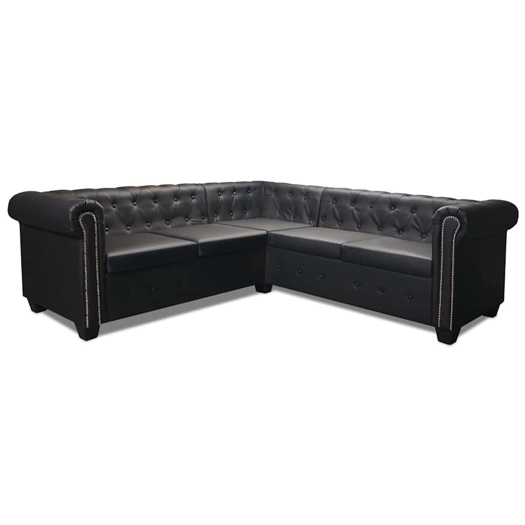 Canapé d'angle Chesterfield 5 places Cuir synthétique Noir - XIOS