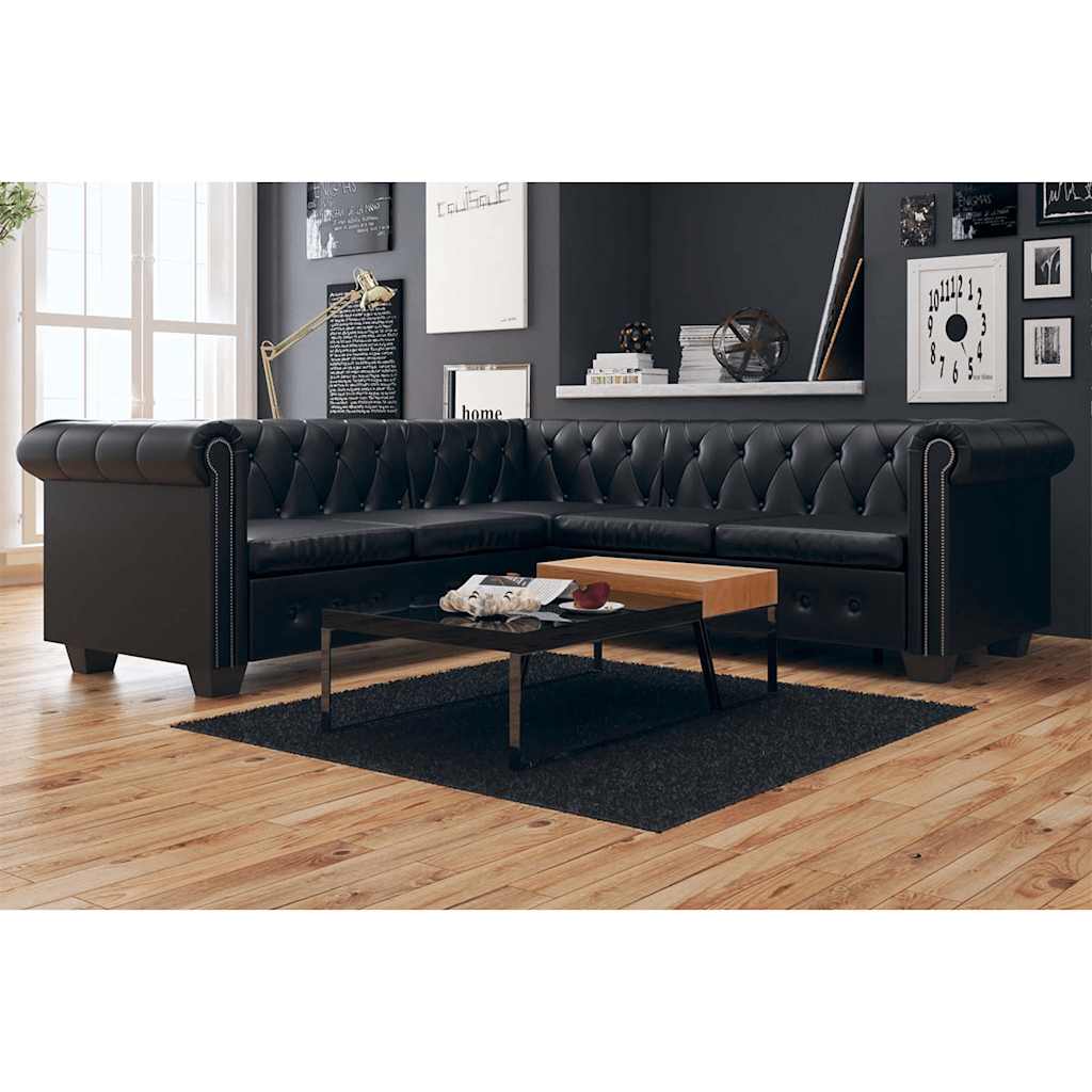 Canapé d'angle Chesterfield 5 places Cuir synthétique Noir - XIOS