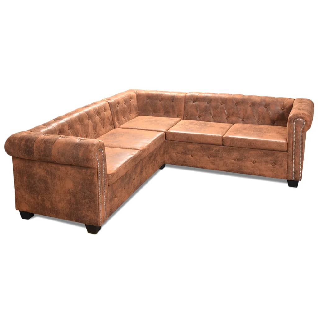 Canapé d'angle Chesterfield 5 plcs Cuir artificiel Marron - XIOS