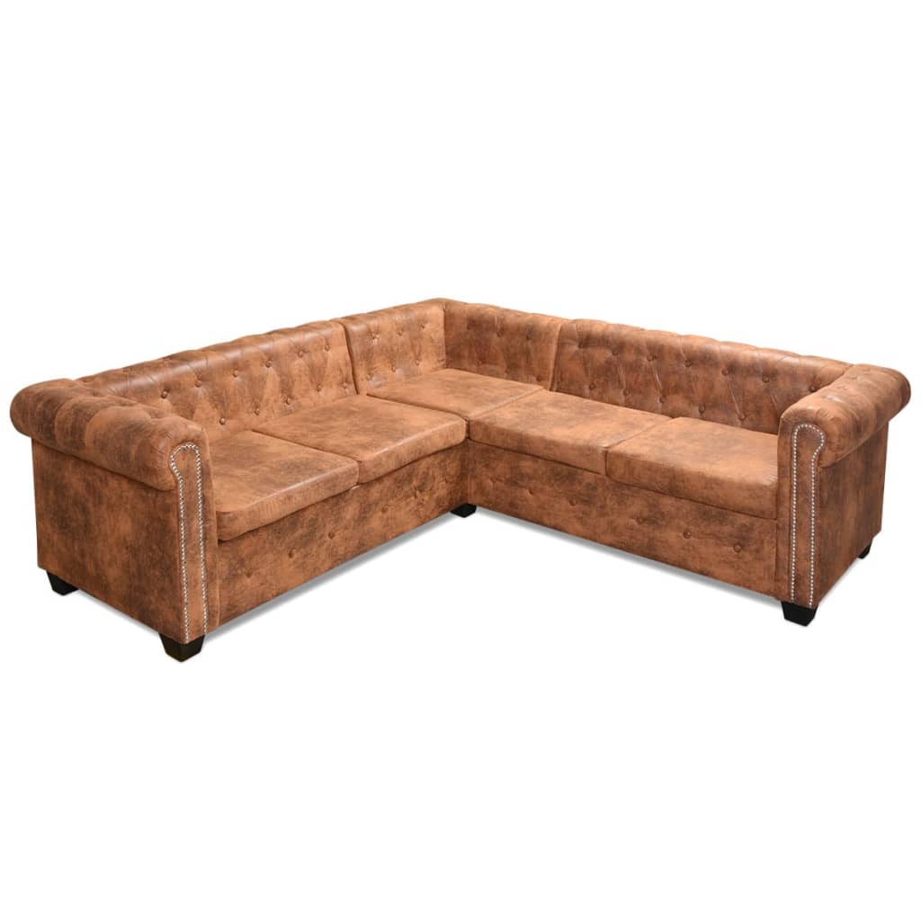 Canapé d'angle Chesterfield 5 plcs Cuir artificiel Marron - XIOS