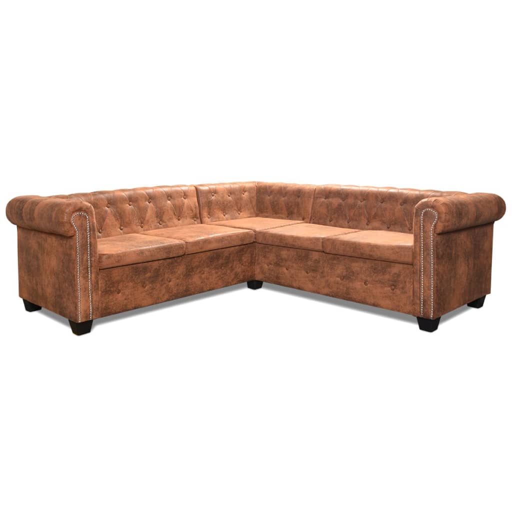 Canapé d'angle Chesterfield 5 plcs Cuir artificiel Marron - XIOS