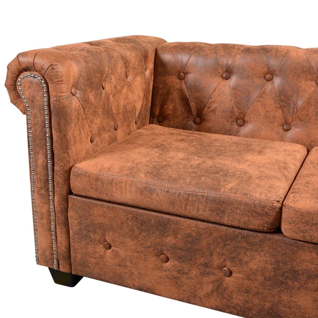 Canapé d'angle Chesterfield 5 plcs Cuir artificiel Marron - XIOS
