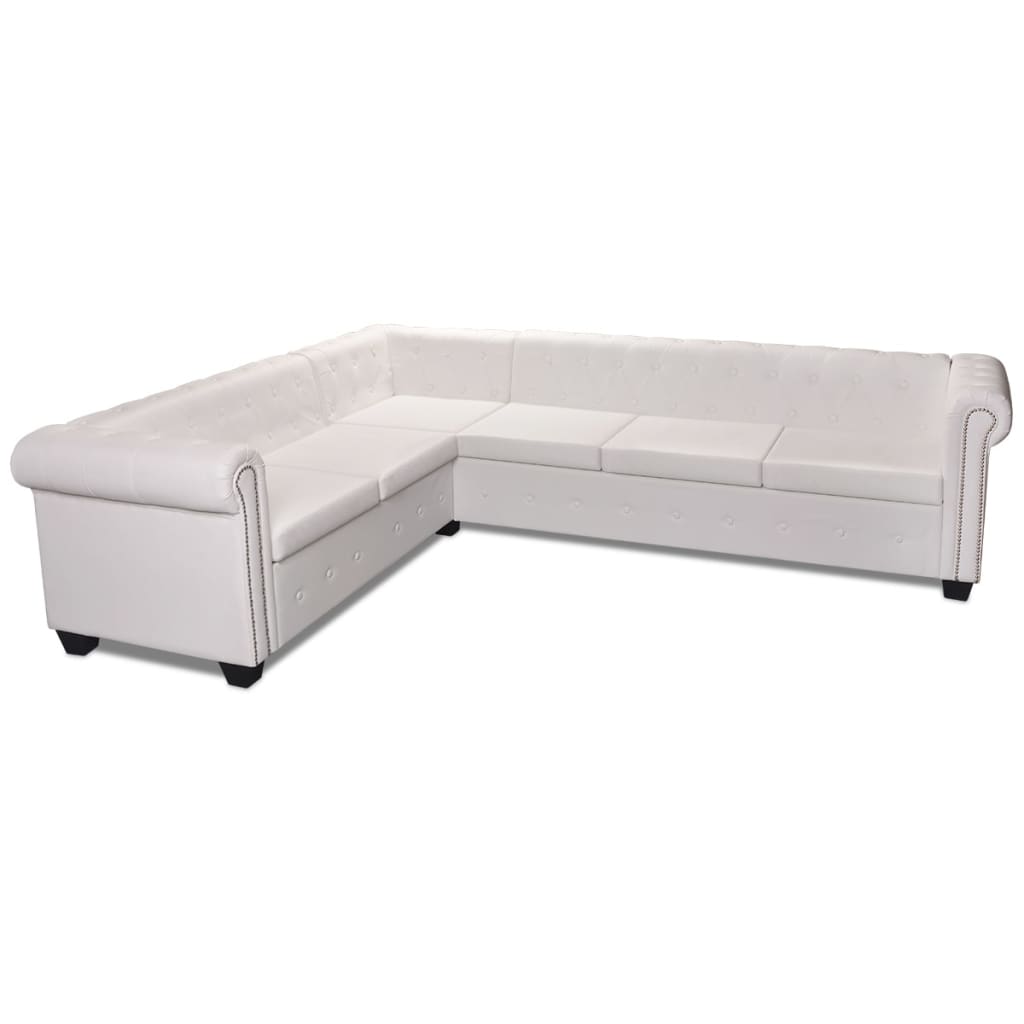 Canapé d'angle Chesterfield 6 places Cuir artificiel Blanc - XIOS