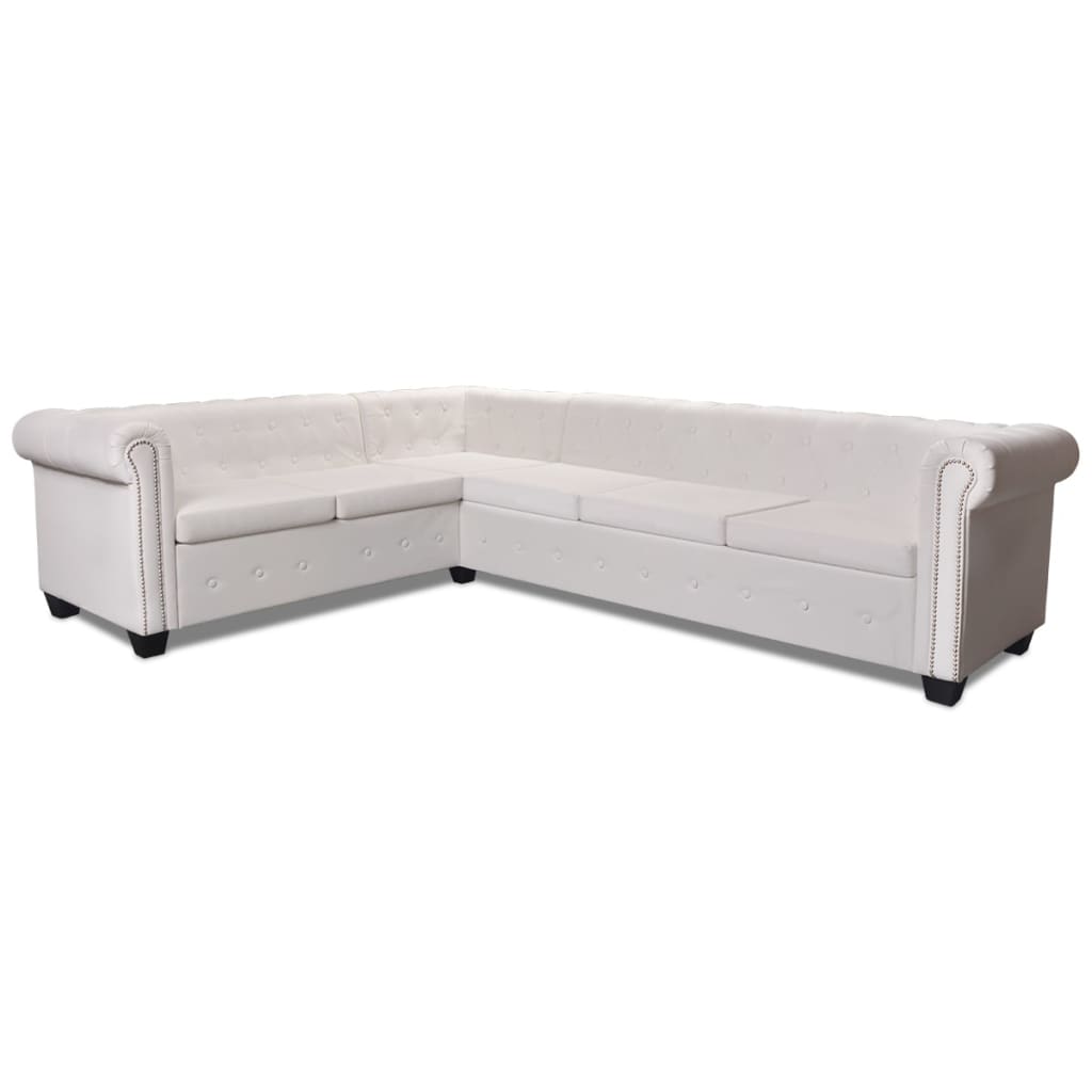 Canapé d'angle Chesterfield 6 places Cuir artificiel Blanc - XIOS