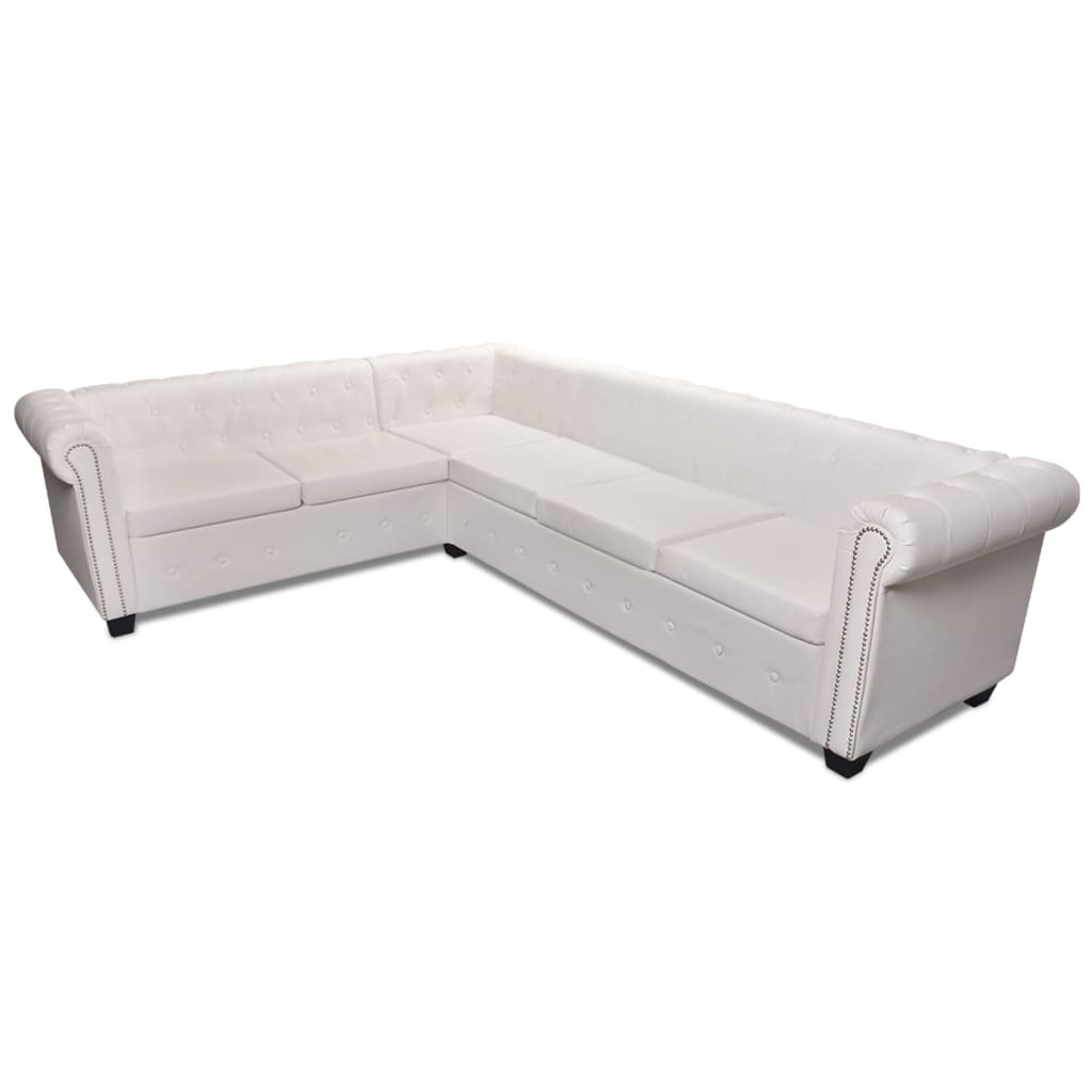 Canapé d'angle Chesterfield 6 places Cuir artificiel Blanc - XIOS