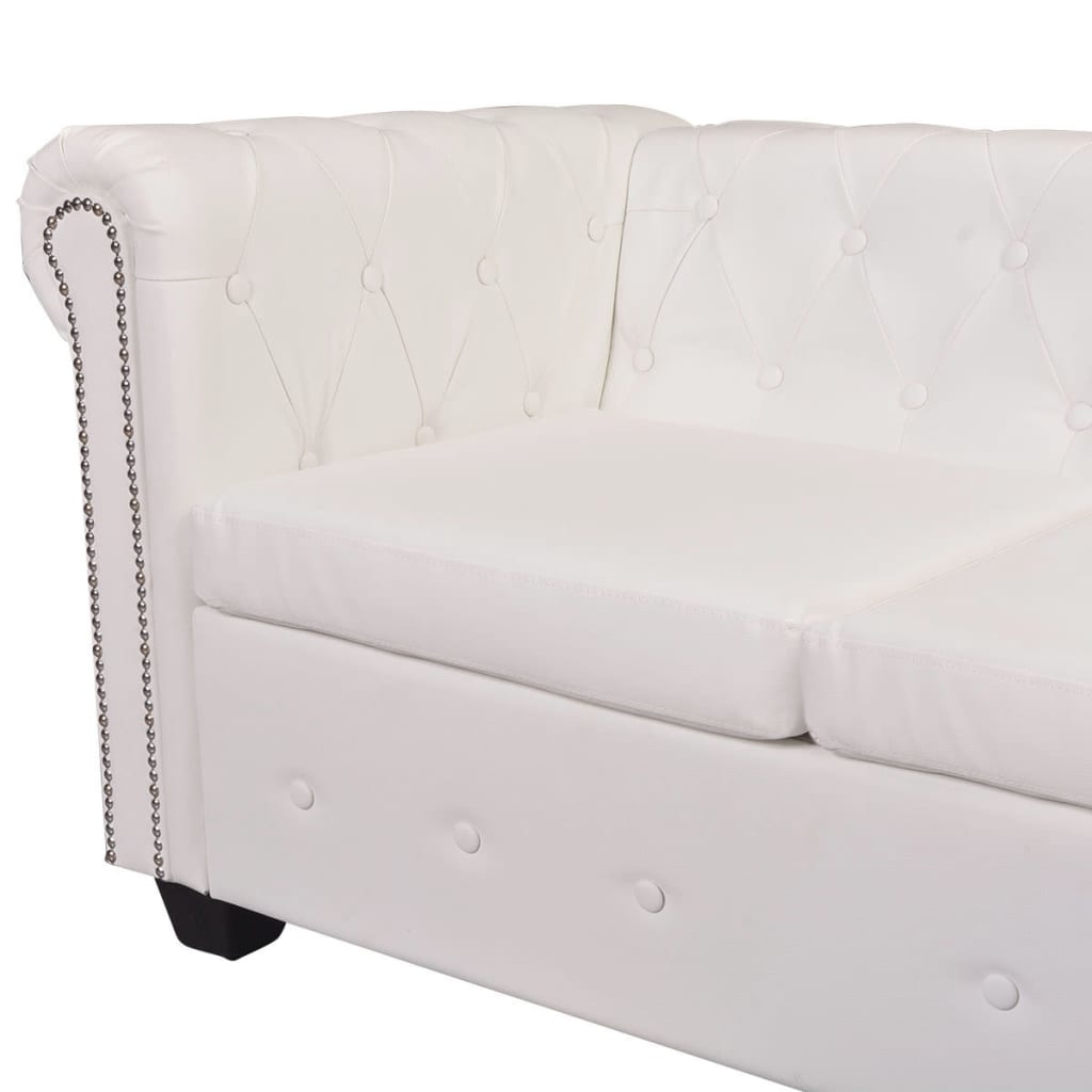 Canapé d'angle Chesterfield 6 places Cuir artificiel Blanc - XIOS