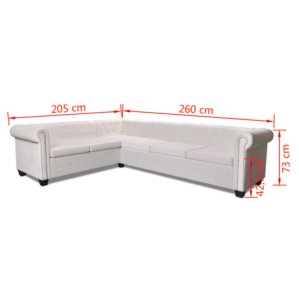 Canapé d'angle Chesterfield 6 places Cuir artificiel Blanc - XIOS