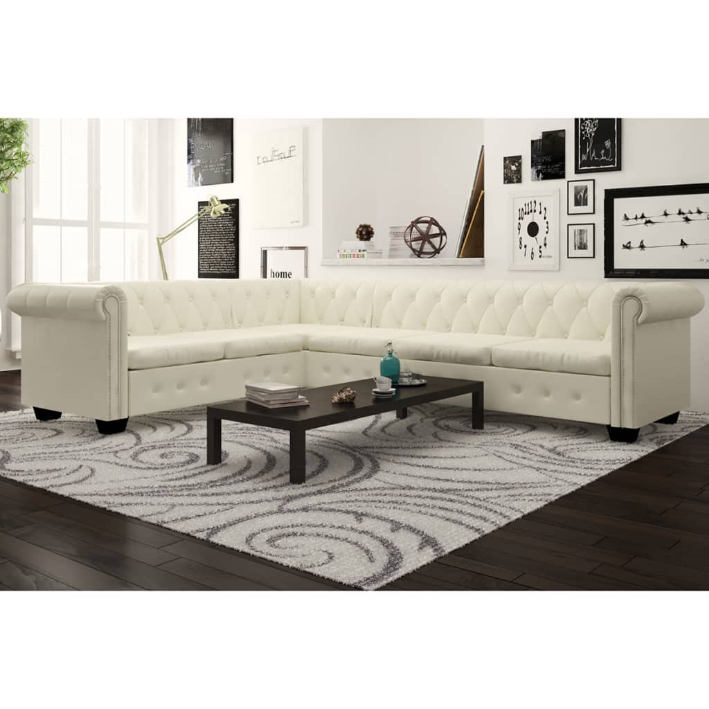 Canapé d'angle Chesterfield 6 places Cuir artificiel Blanc - XIOS