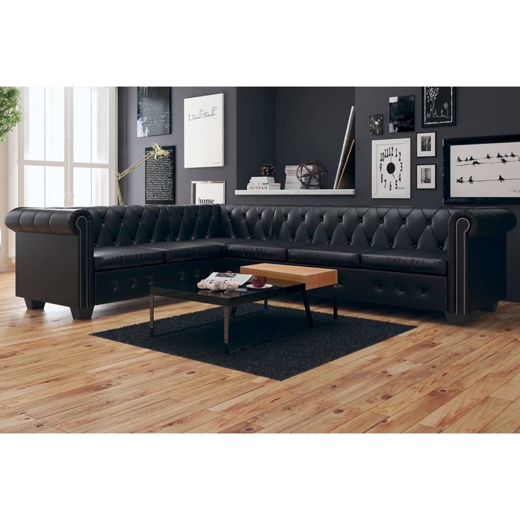 Canapé d'angle Chesterfield 6 places Cuir synthétique Noir - XIOS