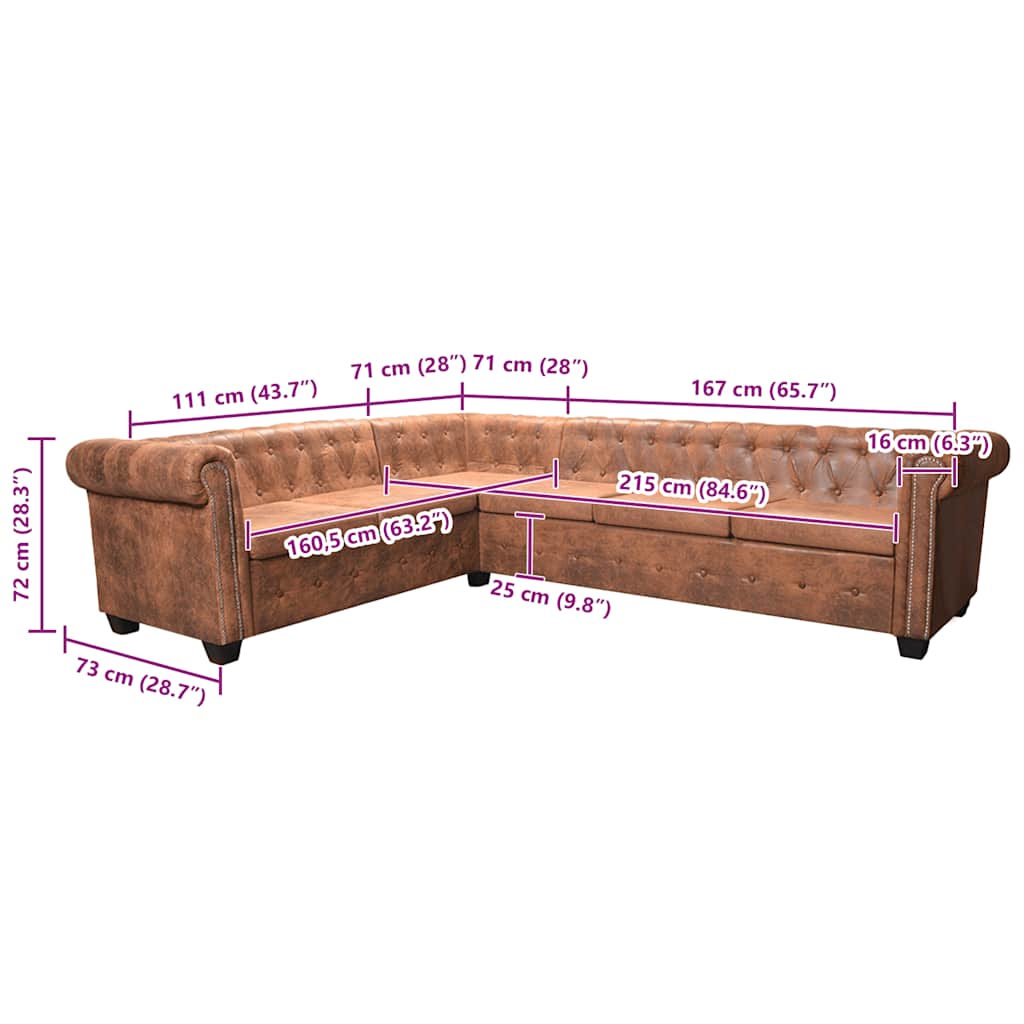 Canapé d'angle Chesterfield 6 Places Cuir artificiel Marron - XIOS
