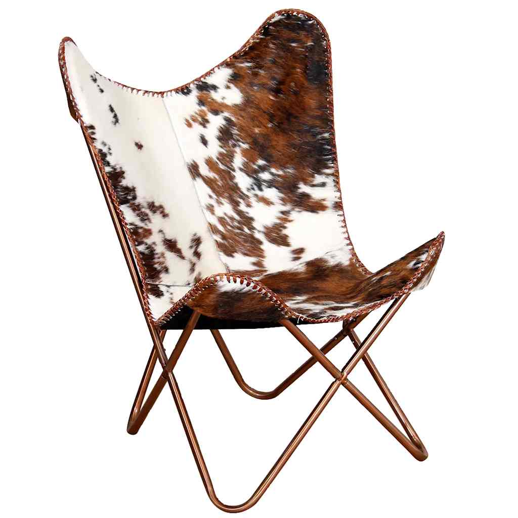 Chaise papillon marron et blanc cuir de vache - XIOS