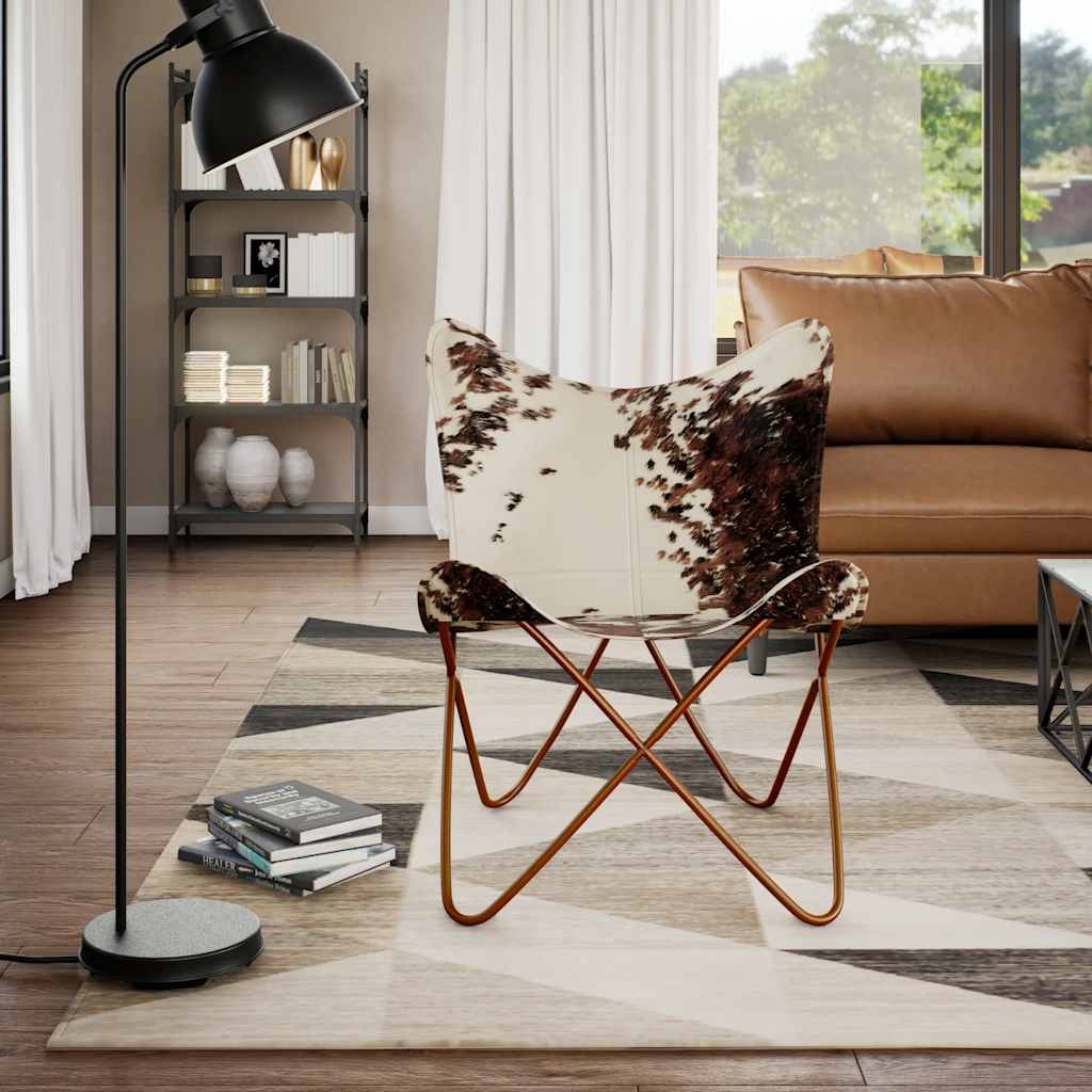 Chaise papillon marron et blanc cuir de vache - XIOS