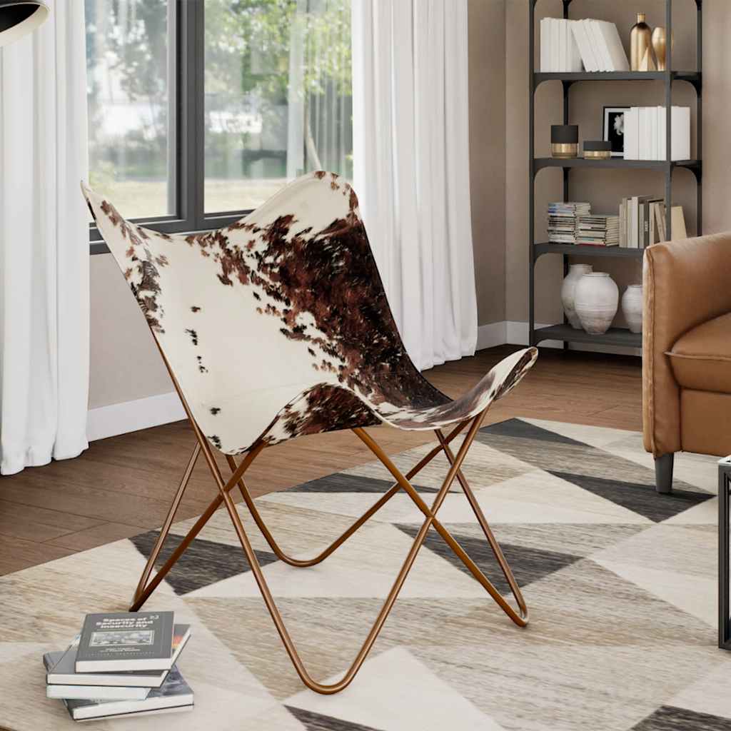 Chaise papillon marron et blanc cuir de vache - XIOS