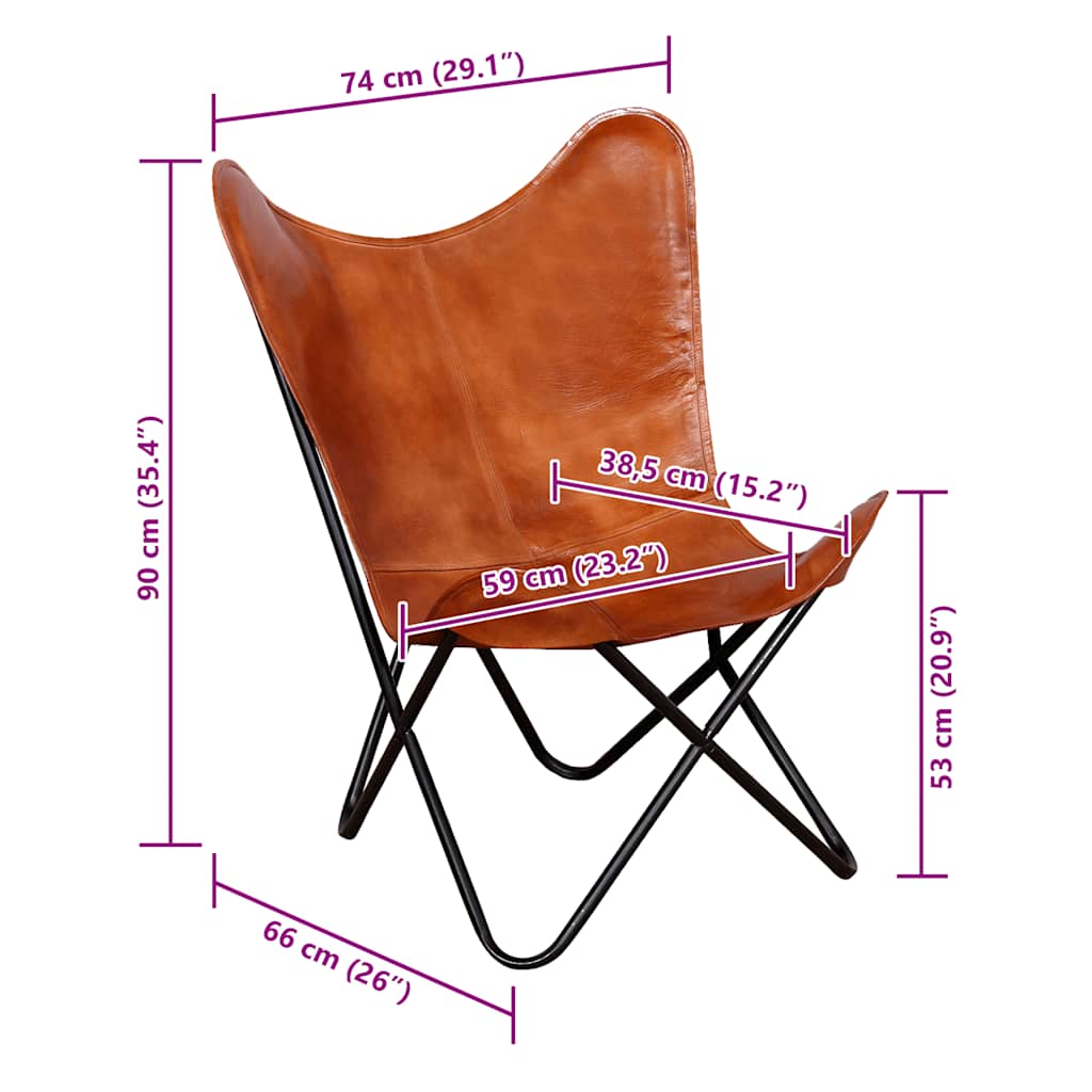 Chaise papillon Marron Cuir véritable - XIOS