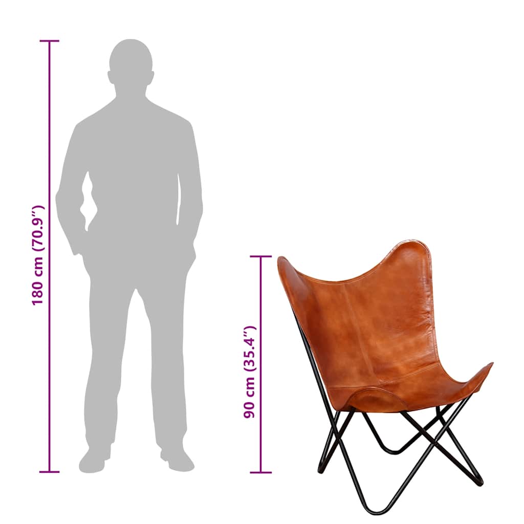 Chaise papillon Marron Cuir véritable - XIOS