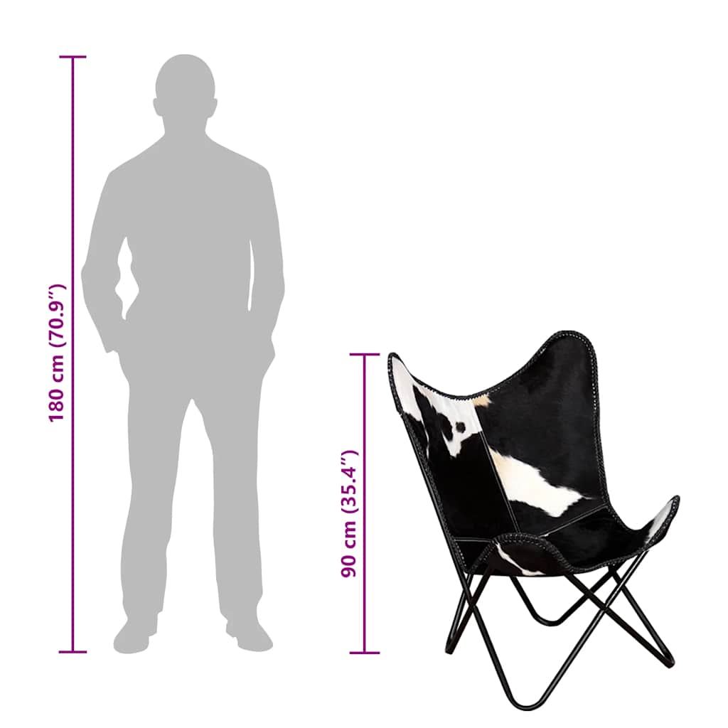 Chaise papillon noir et blanc cuir de vache - XIOS