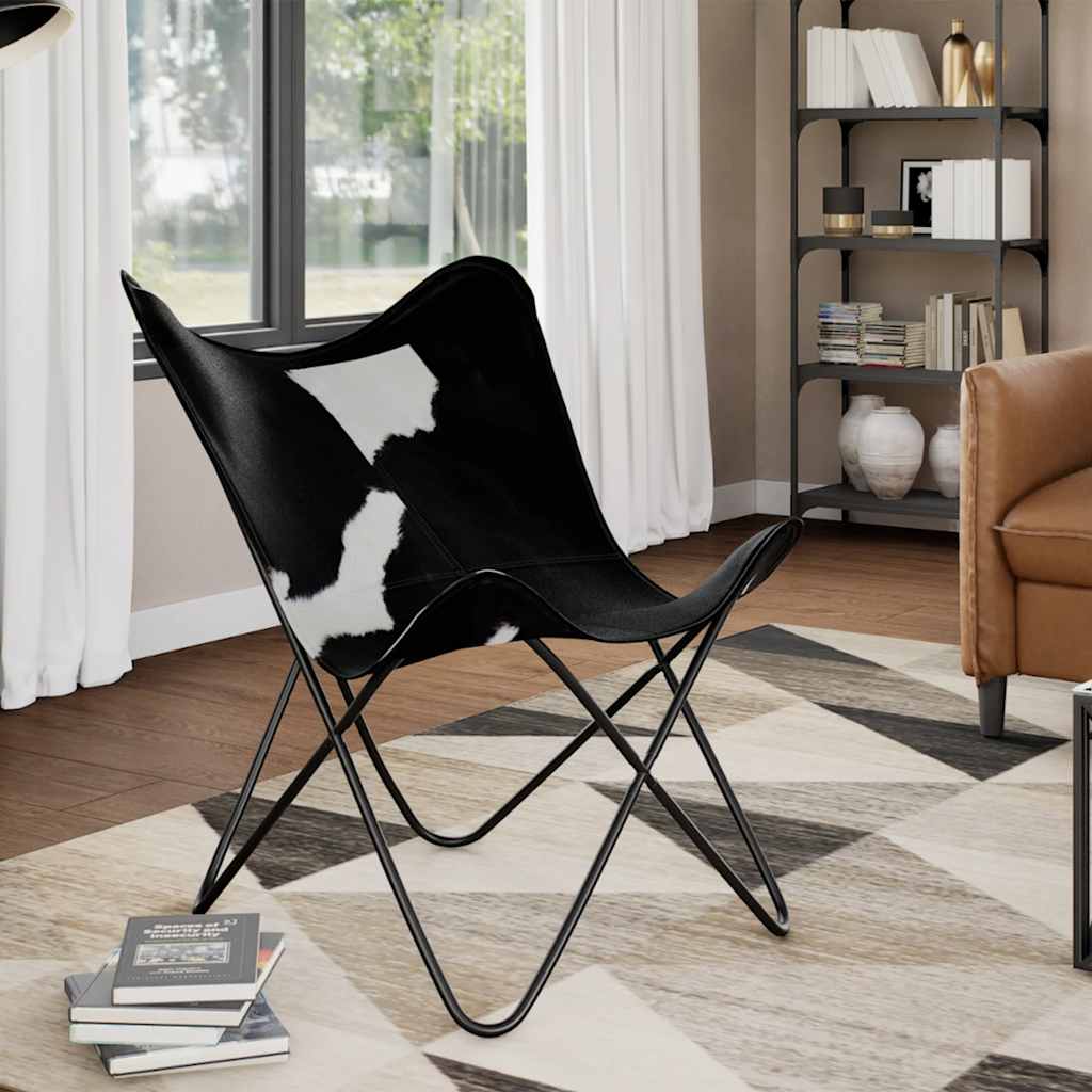 Chaise papillon noir et blanc cuir de vache - XIOS