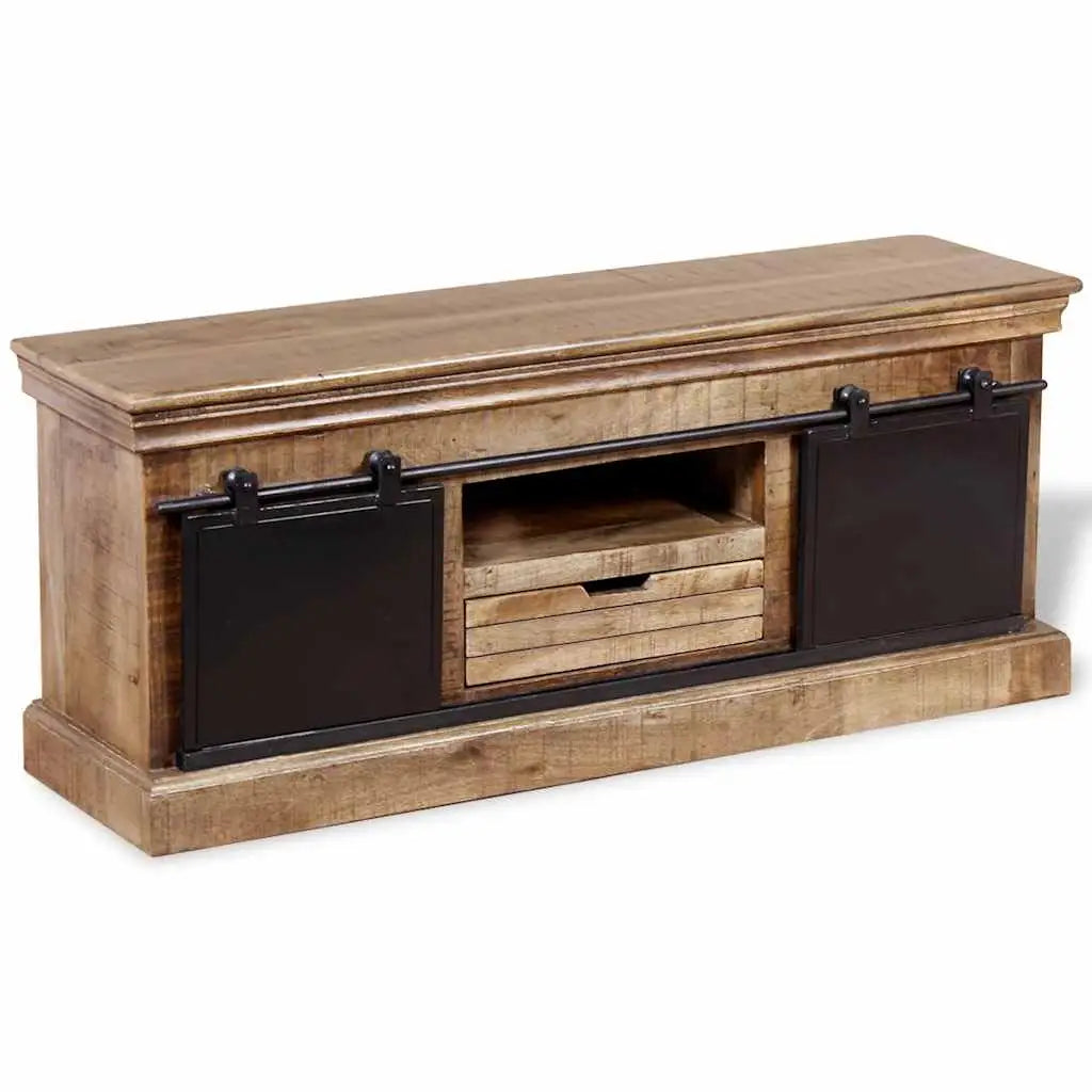 Meuble TV avec 2 portes coulissantes Bois de manguier massif - XIOS