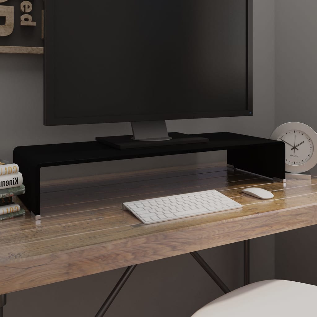 Meuble TV/support pour moniteur 80x30x13 cm verre noir - XIOS
