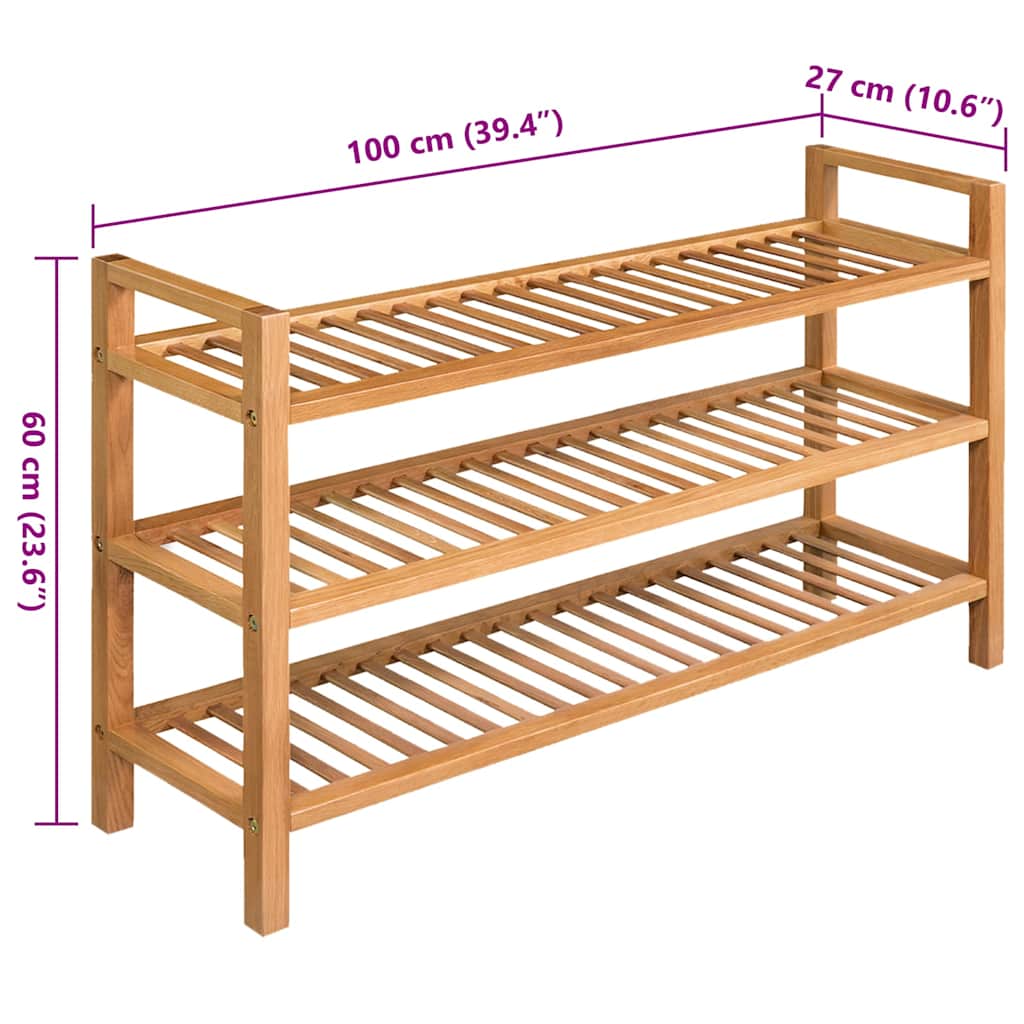 Étagère à chaussures avec 3 étagères 100x27x60 cm Chêne massif - XIOS