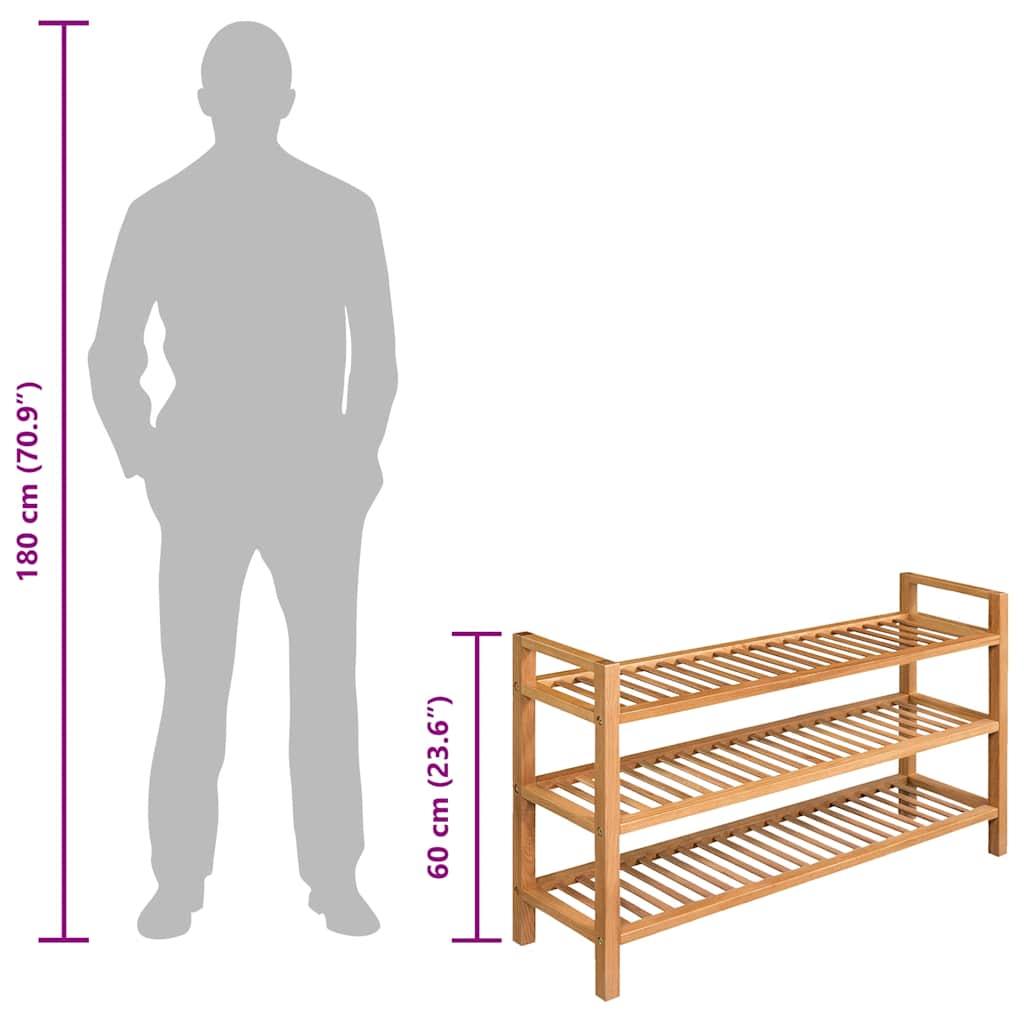 Étagère à chaussures avec 3 étagères 100x27x60 cm Chêne massif - XIOS