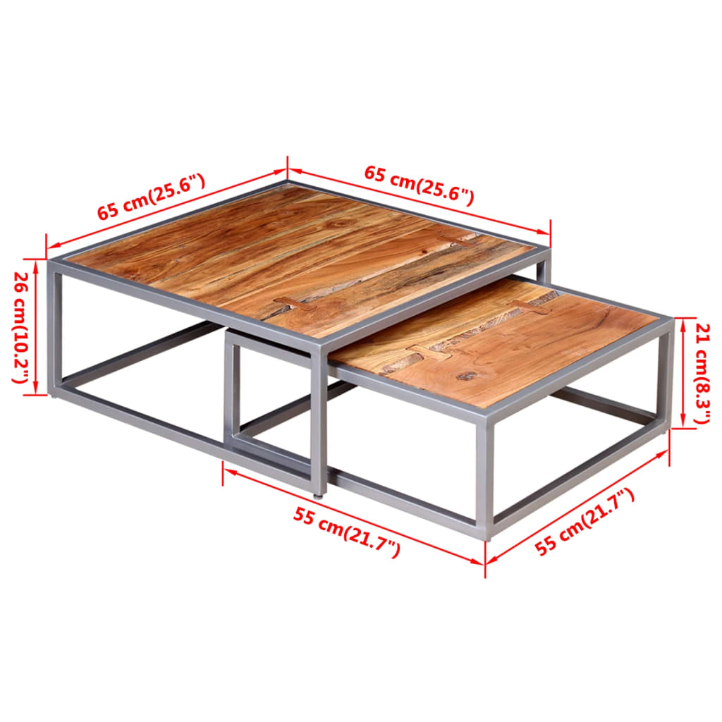 Ensemble de table basse 2 pièces Bois d'acacia massif - XIOS