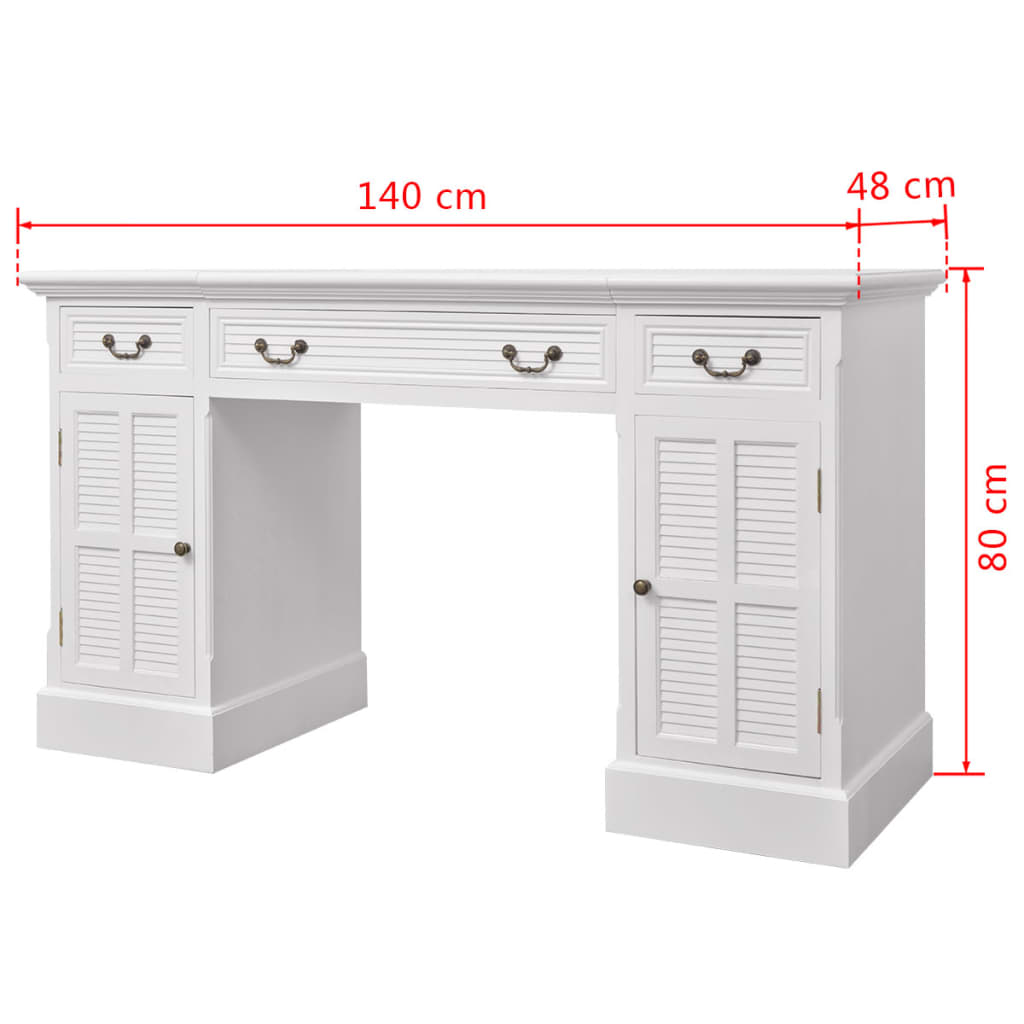 Bureau à double piédestal Blanc 140 x 48 x 80 cm Bureaux vidaXL   