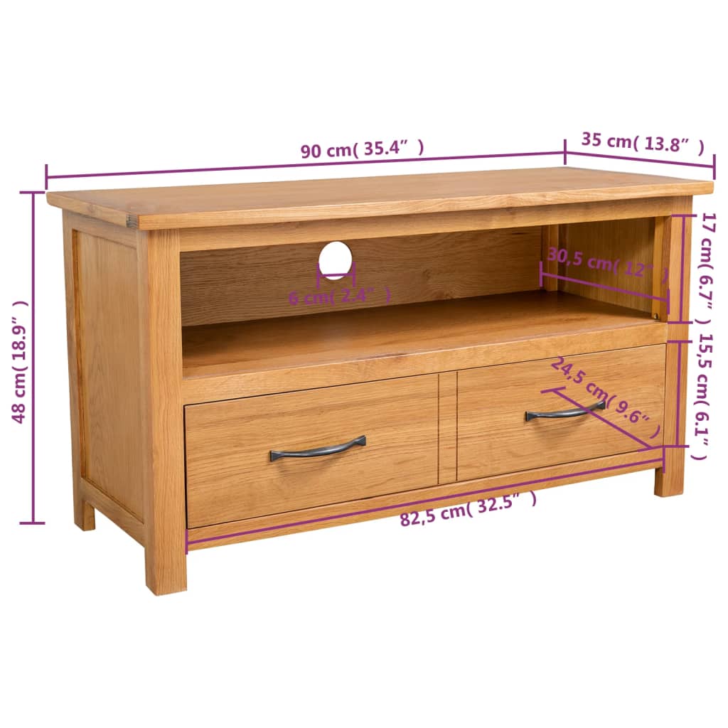 Meuble TV 90x35x48 cm bois de chêne massif - XIOS