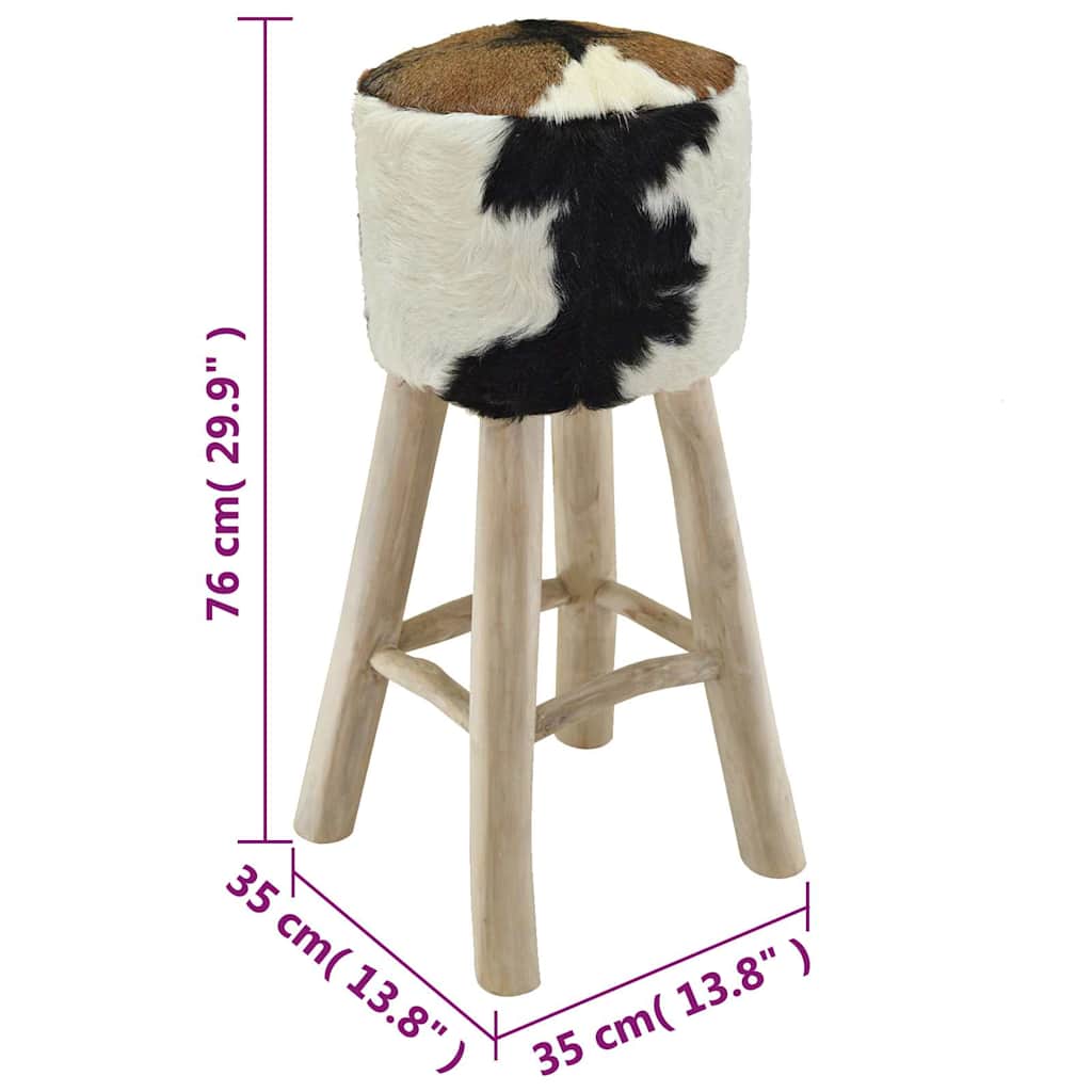 Tabouret de bar cuir de chèvre et bois de teck solide - XIOS