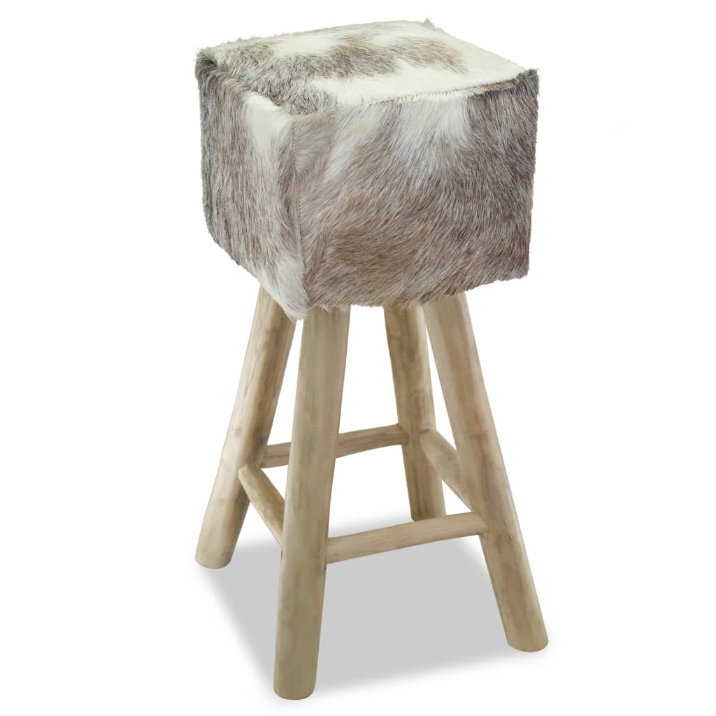 Tabouret de bar cuir de chèvre et bois de teck solide - XIOS