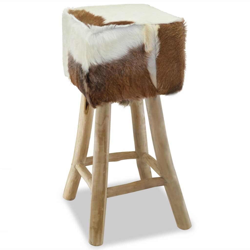 Tabouret de bar cuir de chèvre et bois de teck solide - XIOS