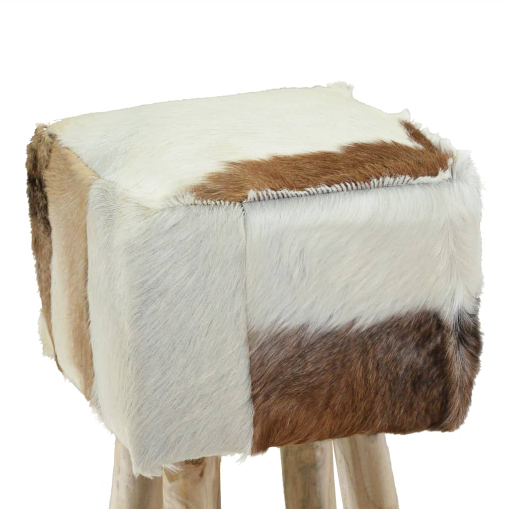 Tabouret de bar cuir de chèvre et bois de teck solide - XIOS