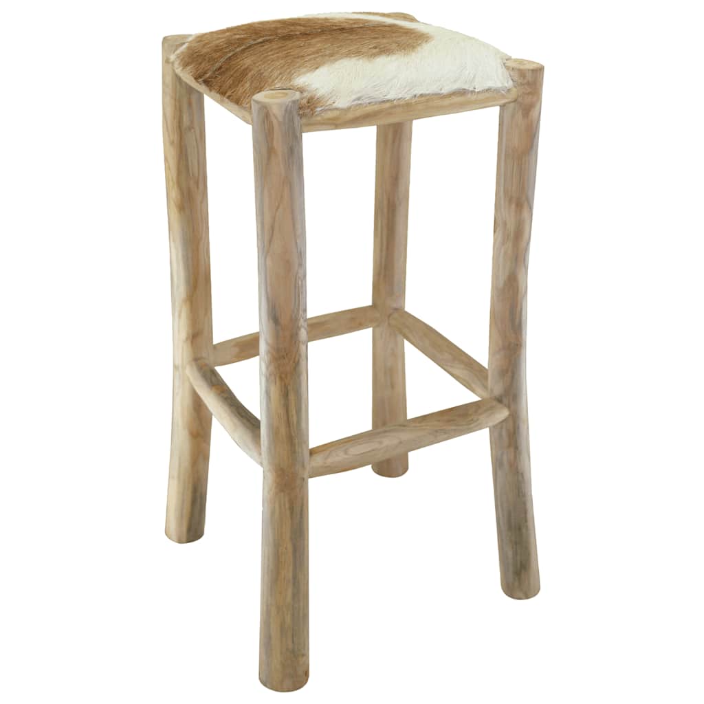 Tabouret de bar cuir de chèvre et bois de teck solide - XIOS