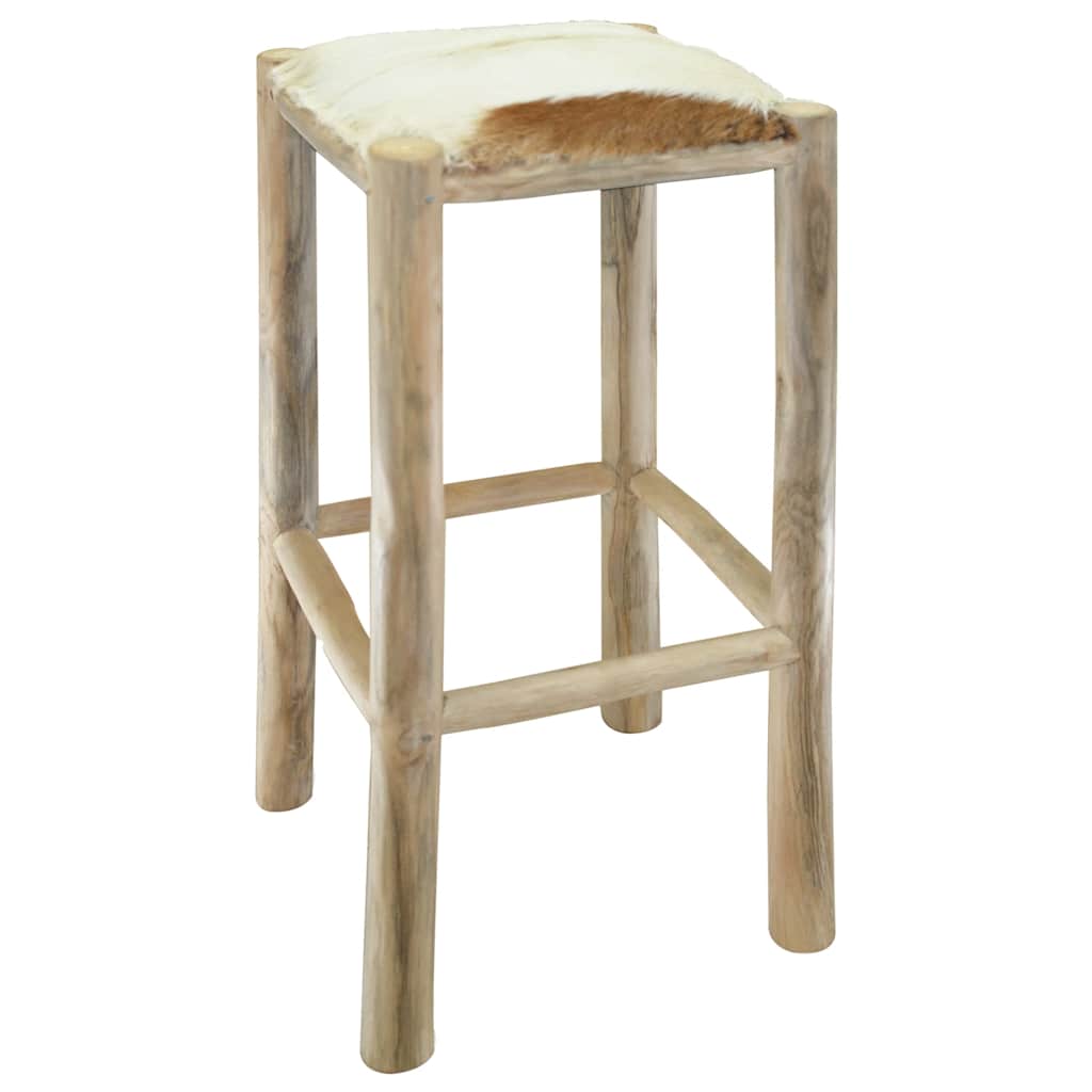 Tabouret de bar cuir de chèvre et bois de teck solide - XIOS